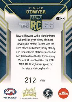 2019 Select Dominance - Rookies #RC66 Finbar O'Dwyer Back